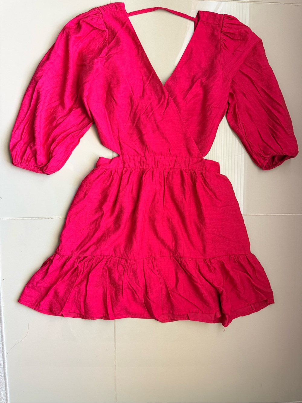 Express Hot Pink Cutout Wrap Front Ruffle Mini Dress Size L